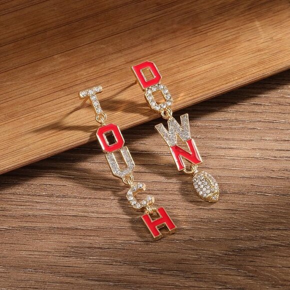 Football Dangle Earrings Women Rhinestone Sports Jewelry Gift for Her - Picture 5 of 6